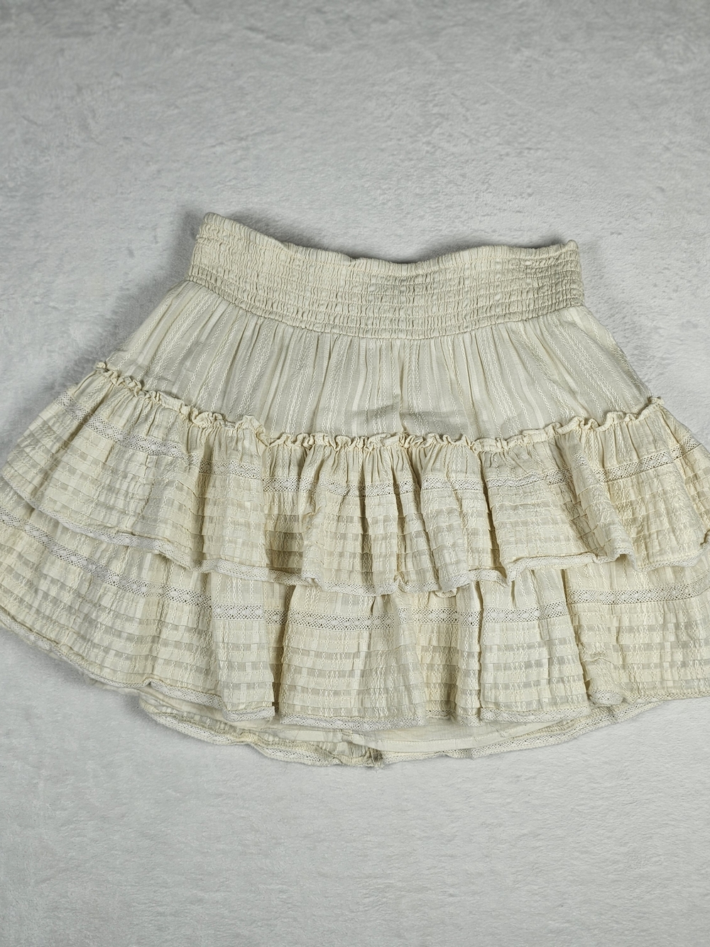 American Eagle Cream Tiered Ruffle Mini Skirt Smocked Boho Gauze Size Small